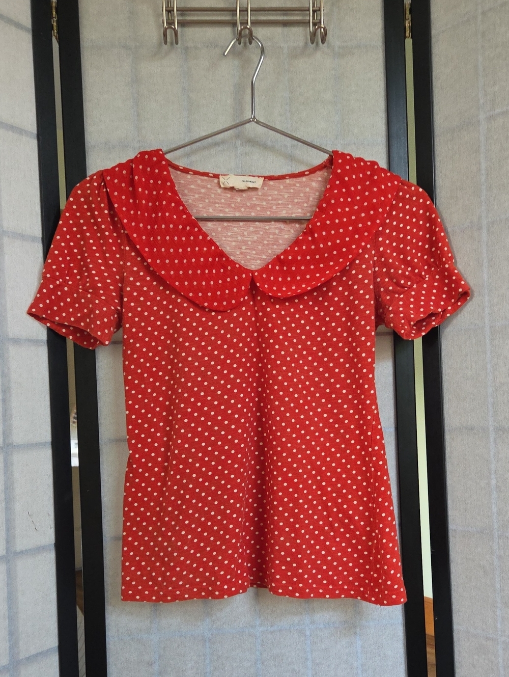 Orange-red Polka Dot Peter Pan Collar Top - Women